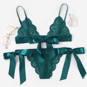 Teal blue lace lingerie set